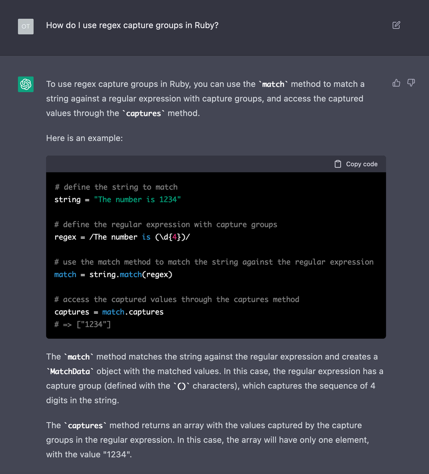 ChatGPT on using regex capture groups