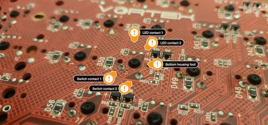 The solder contacts for each switch.